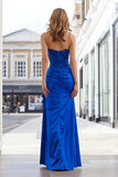 Strapless Embroidered Ruched Royal Blue Prom Dress