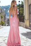 Sparkly Pink Sheath Spaghetti Straps Prom Dress