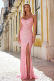 Sparkly Pink Mermaid Spaghetti Straps Prom Dress
