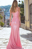 Sparkly Pink Mermaid Spaghetti Straps Prom Dress