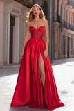 Beaded Strapless A Line Red Prom Dress