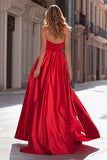 Beaded Strapless A Line Red Prom Dress