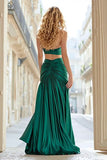Dark Green Strapless Cut Out Ruched A Line Prom Dress