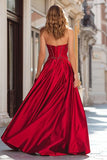 Red Strapless Beaded A Line Prom Dress