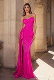 Strapless Fuchsia Ruffled Prom Dress with Sash