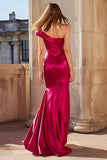 Fuchsia One Shoulder Mermaid Satin Prom Dress