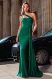 Dark Green One Shoulder Prom Dress with Side Cape