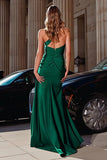 Dark Green One Shoulder Prom Dress with Side Cape