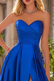 Strapless Satin Royal Blue A Line Prom Dress