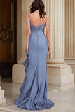 Dusty Blue Ruffled Mermaid Spaghetti Straps Prom Dress