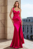 One Shoulder Fuchsia Mermaid Prom Dress with Side Cape