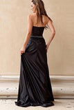 Black Strapless Sheath Beaded Prom Dress with Slit