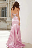 Pink Cut Out Strapless Beaded Prom Dress