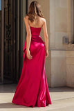 Strapless Ruched A Line Fuchsia Prom Dress