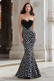 Mermaid Black White Dot Sweetheart Long Prom Dress