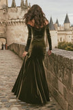 Off the Shoulder Olive Velvet Mermaid Holiday Party Dress