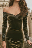 Off the Shoulder Olive Velvet Mermaid Holiday Party Dress