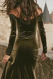 Off the Shoulder Olive Velvet Mermaid Holiday Party Dress