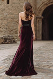 Strapless A Line Velvet Burgundy Bowed Holiday Party Dress