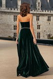 Halter Beaded A Line Dark Green Velvet Holiday Party Dress