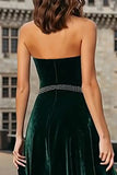 Halter Beaded A Line Dark Green Velvet Holiday Party Dress
