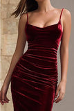 Burgundy Spaghetti Straps Velvet Mermaid Formal Dress
