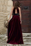 Halter Cut Out Burgundy Bowed A Line Holiday Party Dress