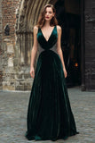 Dark Green A Line Velvet Holiday Party Dress with Rhinestones