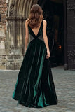 Dark Green A Line Velvet Holiday Party Dress with Rhinestones