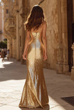 Sparkly Strapless Mermaid Gold Prom Dress