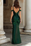 Cold Shoulder Mermaid Dark Green Sequin Prom Dress