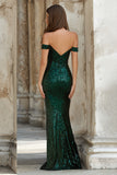 Sparkly Off the Shoulder Mermaid Dark Green Prom Dress