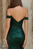 Sparkly Off the Shoulder Mermaid Dark Green Prom Dress