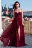 Burgundy Spaghetti Straps A Line Beaded Prom Dress