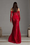 Red Off the Shoulder Mermaid Prom Dress with Lace