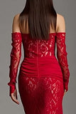 Red Off the Shoulder Mermaid Prom Dress with Lace