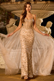Champagne Sequin Mermaid Corset Prom Dress with Overlay