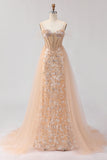 Sparkly Champagne A Line Corset Prom Dress