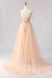 Sparkly Champagne A Line Corset Prom Dress