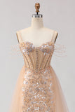 Sparkly Champagne A Line Corset Prom Dress
