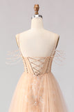 Sparkly Champagne A Line Corset Prom Dress