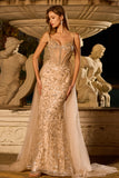 Champagne Sequin Mermaid Corset Prom Dress with Overlay
