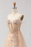 Sparkly Champagne A Line Corset Prom Dress