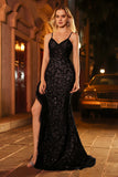 Sparkly Black Mermaid Prom Dress with Ruffles
