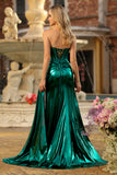 Dark Green Strapless Mermaid Corset Prom Dress with Side Cape