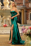 Dark Green Strapless Mermaid Corset Prom Dress with Side Cape