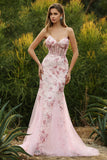 Black Floral Mermaid Tulle Corset Beaded Long Prom Dress