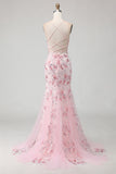Pink Corset Mermaid Sequin Prom Dress with Appliques