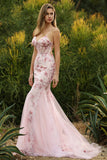 Black Floral Mermaid Tulle Corset Beaded Long Prom Dress