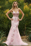 Black Floral Mermaid Tulle Corset Beaded Long Prom Dress
